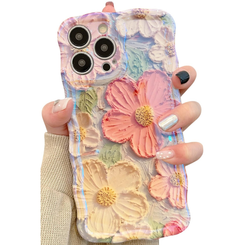 Etui Amytor Na Iphone'a 16 Pro Max Kolorowy Obraz Olejny W Stylu Retro Wydrukowany Kwiat Laserowy Blyszczacy Wzr Urocza Krecona Fala Wykwintna O-image