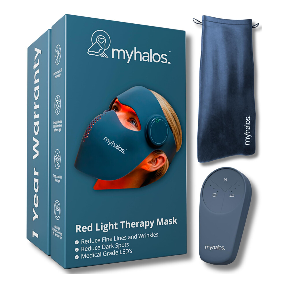 MyHalos Red Light Therapy Mask for Face - LED Face Mask - Light Therapy with Redlight Blue-Light & Near-Infrared Skin Care Facial Device - Perf