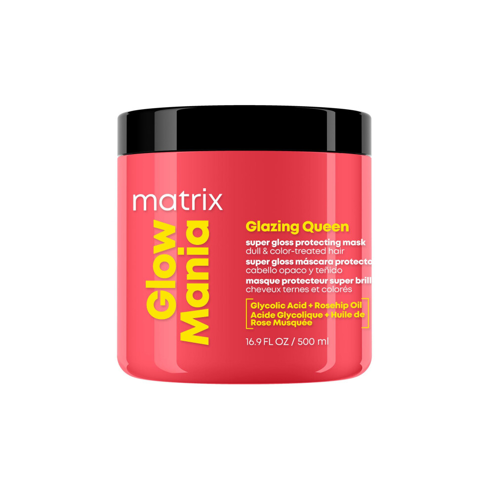 MATRIX Glow Mania Super Gloss Protecting Mask - Protects Glow and Shine  With Glycolic Acid & Rosehip Oil  For Dull & Color-Treated Hair  16.9 Fl Oz