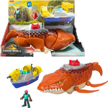 Fisher-Price Imaginext Jurassic World Rebirth Aquachomp Chase Mosasaurus 18-inch Dinosaur Toy with 3-inch Action Figure  Launcher Boat & 2 Projec