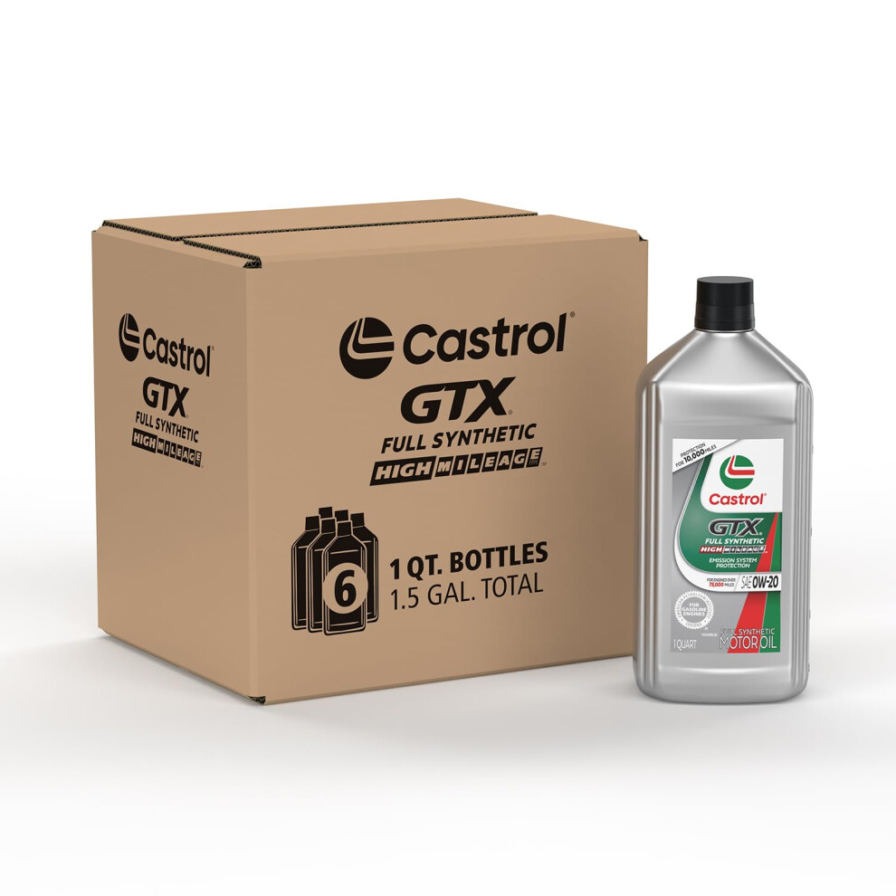 Castrol GTX Full Synthetic High Mileage 0W-20 Motor Oil 1 Quart Pack of 6