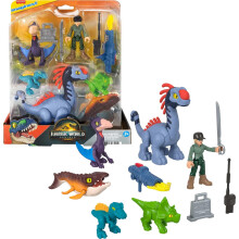 Fisher-Price Imagext Jurassic World Rebirth Action figure set con 1 3 pollici Human 5 Dinosaurs Launcher e accessori giocattoli e accessori