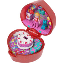 Polly Pocket Mattel 80th Anniversary Compact Playset Jewelry Box with Doll Balloon Pet and Wearable Ring Ring Box with Celebration Theme