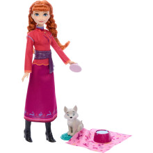 Mattel Disney Frozen Anna Fashion Doll & Wolf Cub Figure con 4 accessori tra cui letto per animali e coperta ispirati agli animali di Arendelle