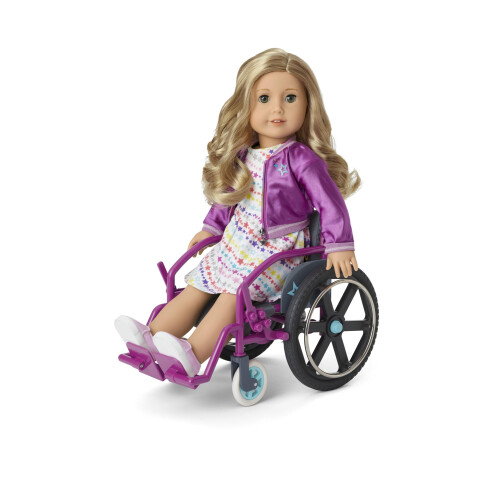 American Girl Cadeira de rodas ultraleve de trabalho American Girl de 18 polegadas com assento acolchoado e bolsa de tecido para maiores de 6 anos 2