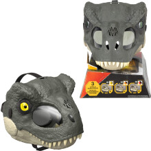 Mattel Jurassic World Rebirth T-Rex Rage N Roar Mask with LED Light Up Eyes Blink Action with 3 Level Aggression Effect Dinosaur Costume Headge