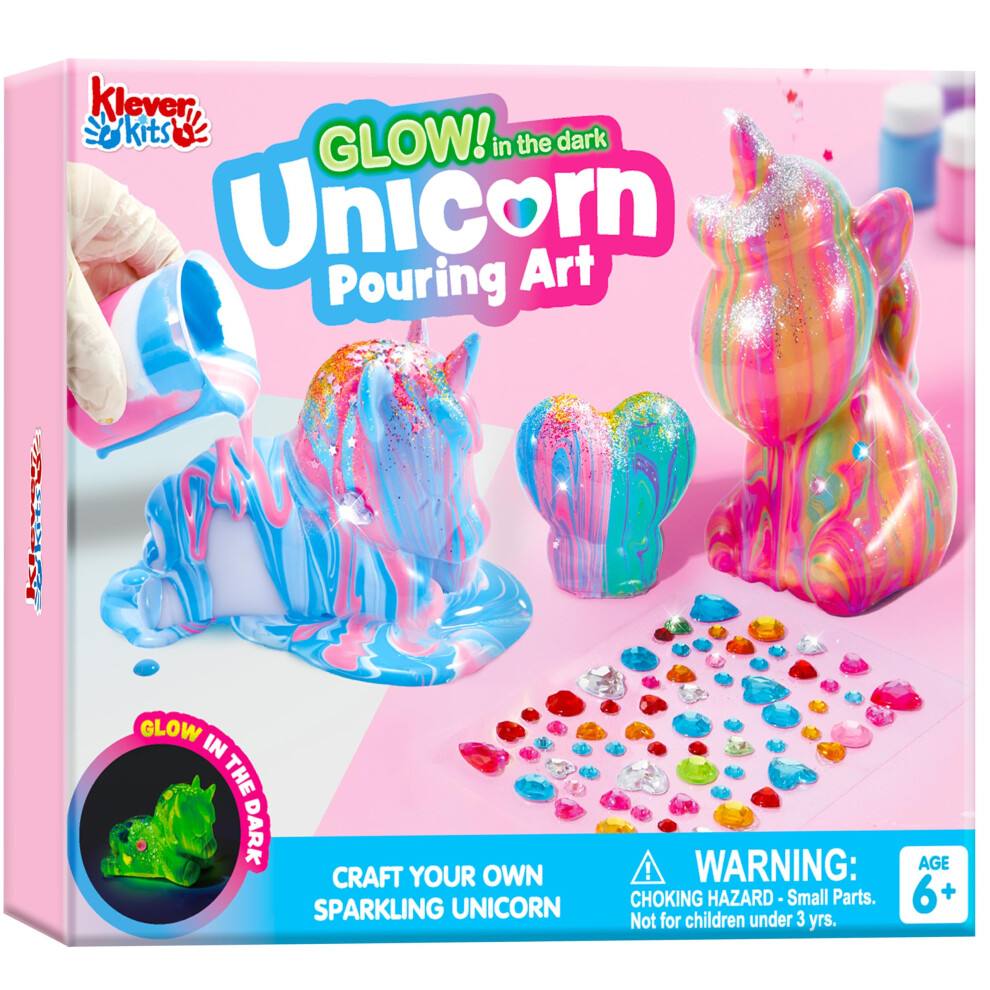 Klever Kits Glow in The Dark Unicorn Pouring Kit- Art and Crafts for Kids Aged 6+ Art Supply Toy Kids Painting Kit Unicorn Toy Birthday Gifts f