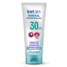 Safe Sea Zinc Oxide Sunscreen SPF30 | Clear Mineral Face And Body Sunscreen Without White Cast | Anti-Jellyfish Sting Protective Lotion | 3.4Oz (