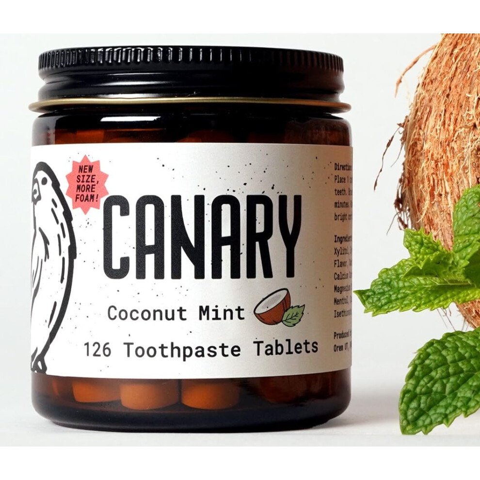 Canary Clean Product Canary Nano Hydroxyapatite Toothpaste Tablets Coconut Mint - Remineralizing Fluoride Free All Natural Tabs With Xylitol - Great For Travel Pla