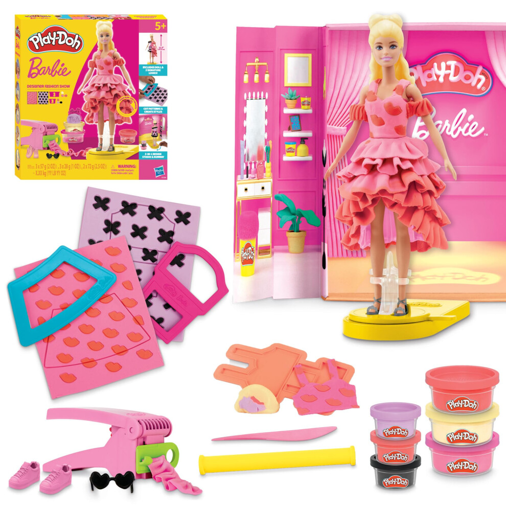 Play-Doh Barbie Designer Fashion Show Set Make Doll Clothes with 21 Fashion Accessories & Modeling Compound Kids Arts & Crafts for Girls & Boys 5+