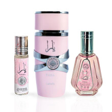 Lattafa Yara Pigne de parfum en 3 pi ces pour femmes (Spray Eau de Parfum de 3,4 oz + 1,7 oz Eau de Parfum Spray + 0,34 oz d'huile de parfum en r