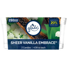 Glade Geurkaars Pot, Sheer Vanilla Embrace, Luchtverfrisser met Essentiële Oliën, 4.08 Oz Elk, 2 Tellen