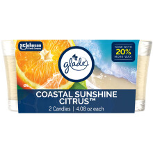 Glade Geurkaarsen, Coastal Sunshine Citrus, Luchtverfrisser met Essentiële Olie, 115g, 2 Stuks