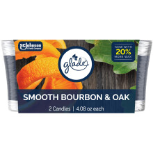 Glade 1-Wick Geurkaars Jar, Smooth Bourbon & Eik, Luchtverfrisser met Essentiële Olie, 4.08 Oz, 2 Stuks