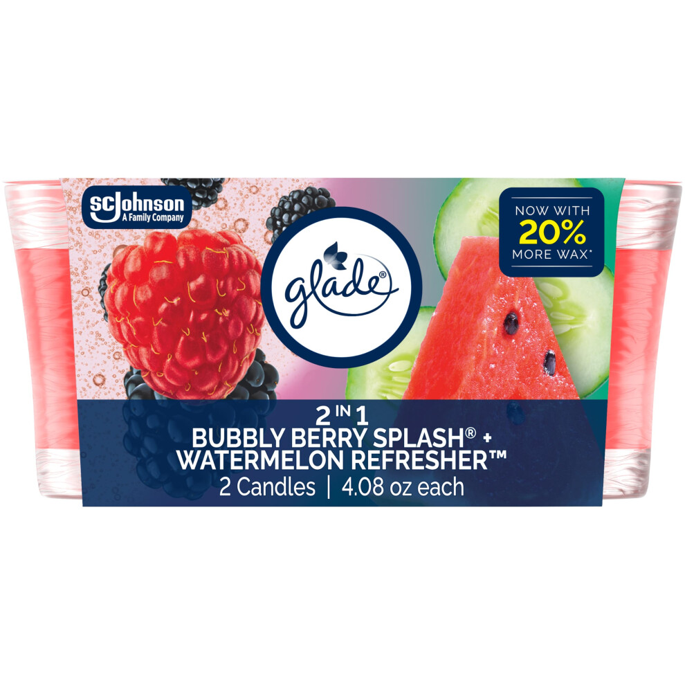 Glade Duftkerze Im Glas, 2-In-1, Bubbly Berry Splash & Watermelon Refresher, Lufterfrischer Mit Therischen Len, Je 113 G, 2 St Ck-image