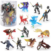 Liberty Imports 12 Pack: Medieval Knights & Fantasy Dragons Figurines Set - Mythical Creatures with Knights Dragons Wyvern Griffin and More -