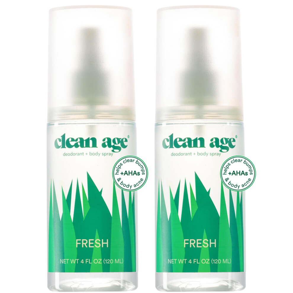 Clean Age - Aluminum Free Deodorant & Body Spray for Whole Body - Fresh 4oz (2 Pack) Clean Deodorant and Body Spray for Teen Boys and Girls - Wit