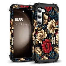 SleekCover for Galaxy S25 Ultra 5G Case 3 in 1 Oil Painting Flower Pattern Heavy Duty Protection Silicone Rubber Bumper+Hard Plastic Protective C