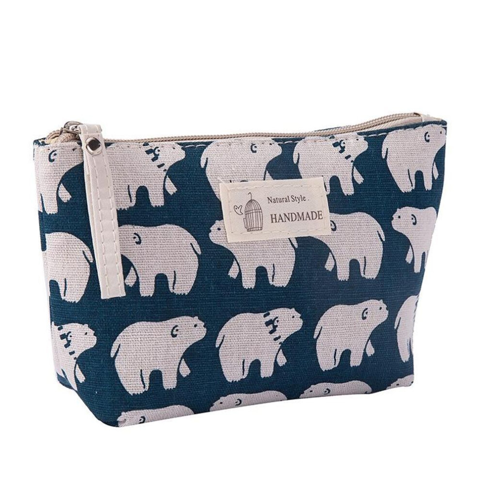 (navy,beige) Travel Cosmetic Bag - Large, Cotton & Linen, Waterproof