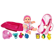 Lissi: Boneca de 8"""": Banheira Potty & Animal Playset - Rosa e Branco - Hora do Banho e Nutrio Playset Carrier 6 peas Brinquedos de Animais Cr
