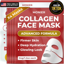 MONIER Collageen gezichtsmasker | Bio-collageen echt diep masker Overnachtingsbladmasker voor glazen huid Gezichtsschoonheid Koreaanse huidverzor