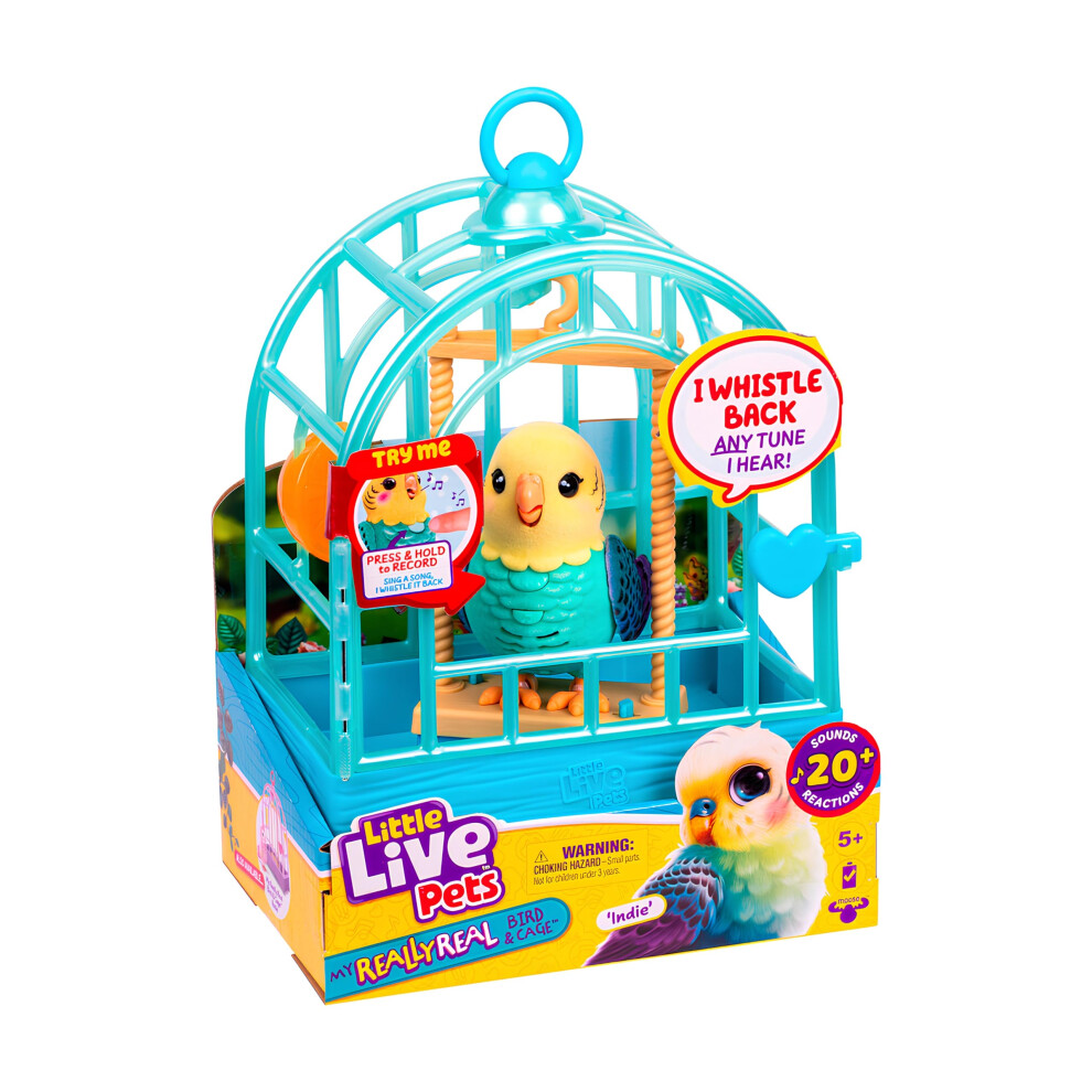 Kleine Lebende Haustiere Little Live Pets My Really Real Talking Bird Toy & Cage - Indie Interactive Voice Repeating Toy 20+ Sounds & Reactions Talking Toys For Kids 5-7 Blue