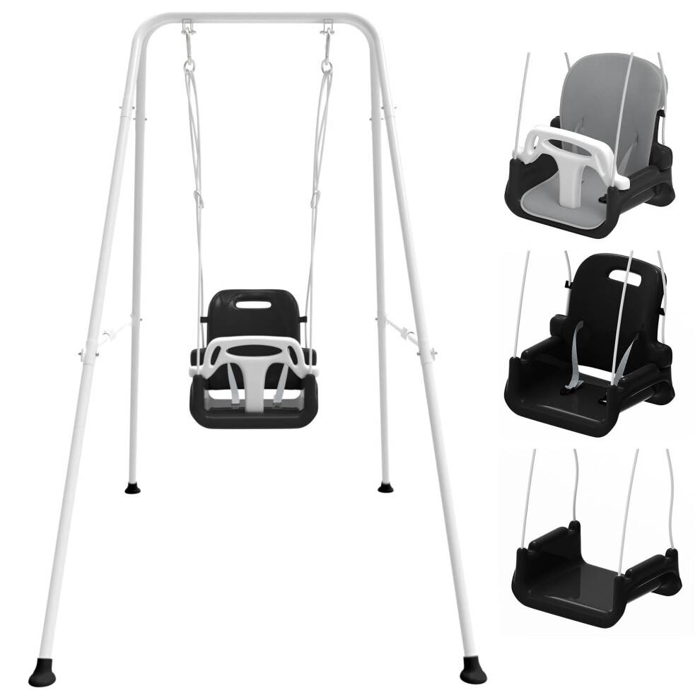 Toddler Swing With Soft Cushion Foldable Indoor & Outdoor Baby Swing Easy To Install & Store For Backyard Play (Black) Black Jwpehoe