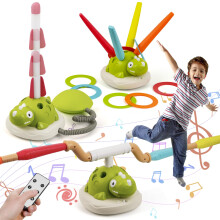 ISMETACU 3-in-1 Dinosaur Rocket Launcher Ring Toss & Musical Jumping Toy for Kids Aged 3-8 Remote Control Outdoor & Indoor Toys for Boys and Gi