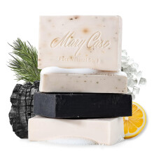 Mary Case All Natural Bar Soap fr Mnner und Frauen (4er-Set) Krperseifenstcke aus Holzkohle, Kiefernteer, Meersalz und Zitrone mit Oliven- und