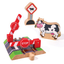 Crossing de ferrocarril de madera - Juego de 3 piezas: Ceraca de madera de la puerta de la seal de la carretera de ferrocarril - Compatible con toda