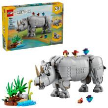 LEGO Creator 3 in 1 Wilde dieren: Majestueuze neushoorn met vogels Fantasiespeelgoed voor kinderen - Safari speelgoedbouwset voor meisjes en jong