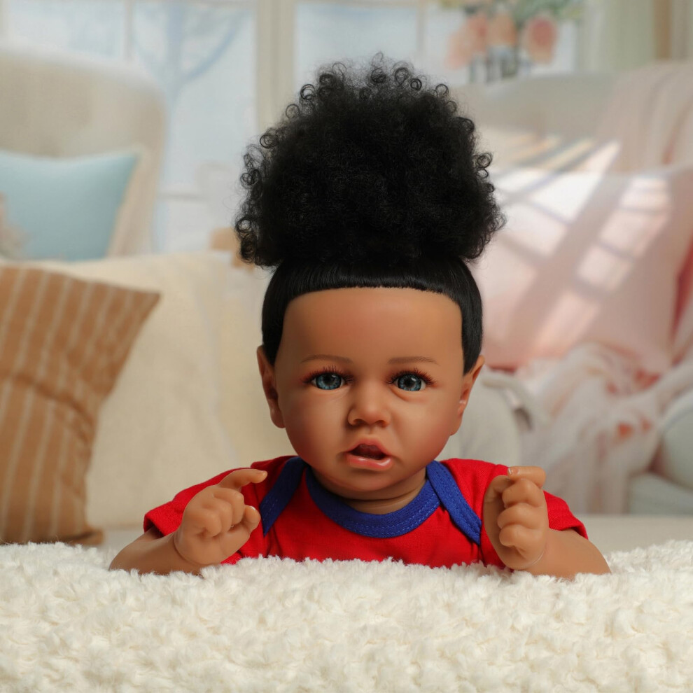Yoyoexment Reborn Baby Dolls Black Girl 18 pouces de b   b    r   aliste Real Life African American Newborn Doll with Soft Body Silicone Bebe Lifelik