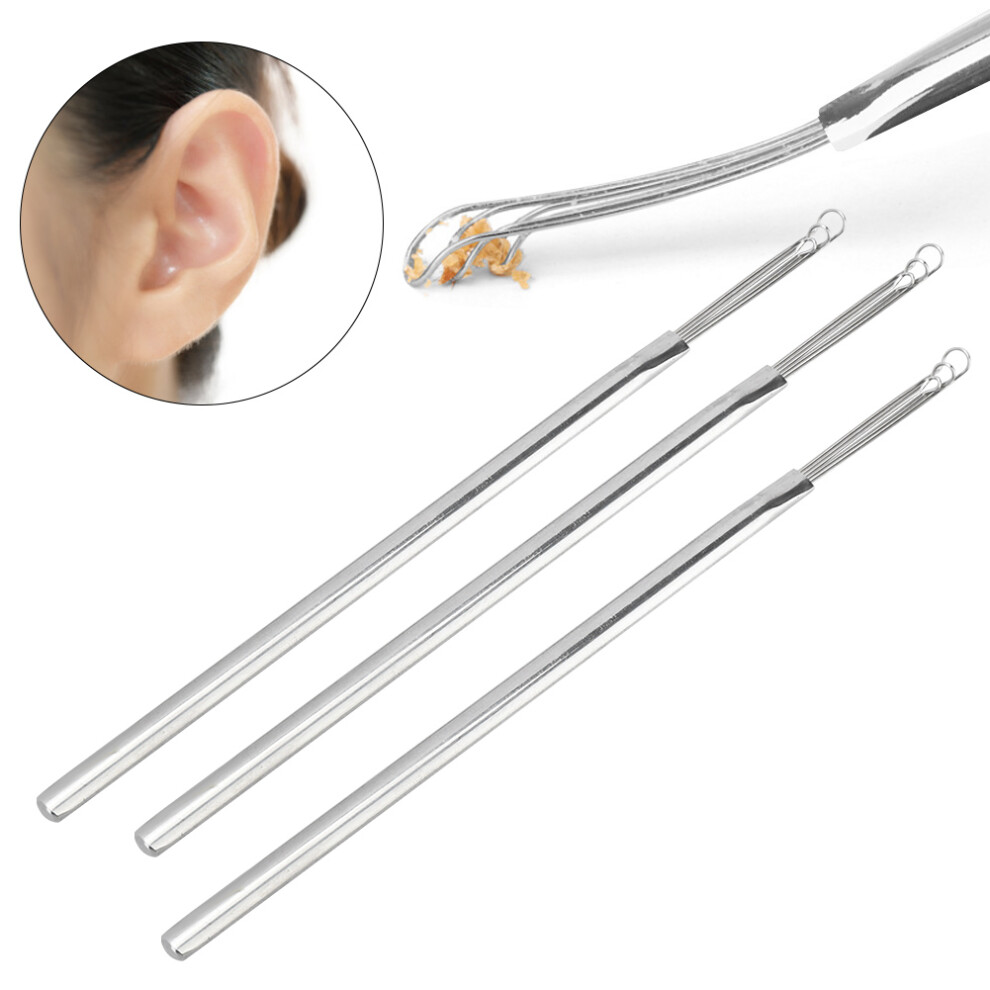 3pcs Stainless Steel Triple Ring Ear Spoon Earwax Remover Cleaning Tool