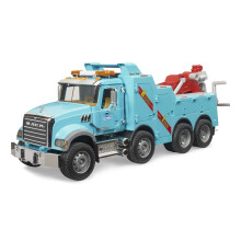 Bruder 02831 Mack Granite Ciezki holownik ratowniczy z modulem swietlnym i dzwiekowym | Realistyczna zabawka-pojazd ratowniczy do zabawy w pomies