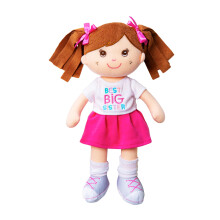 Ganz Best Big Sister Plschpuppe, rosa Rock und weies T-Shirt, weiche Stoffpuppe mit braunen Haaren