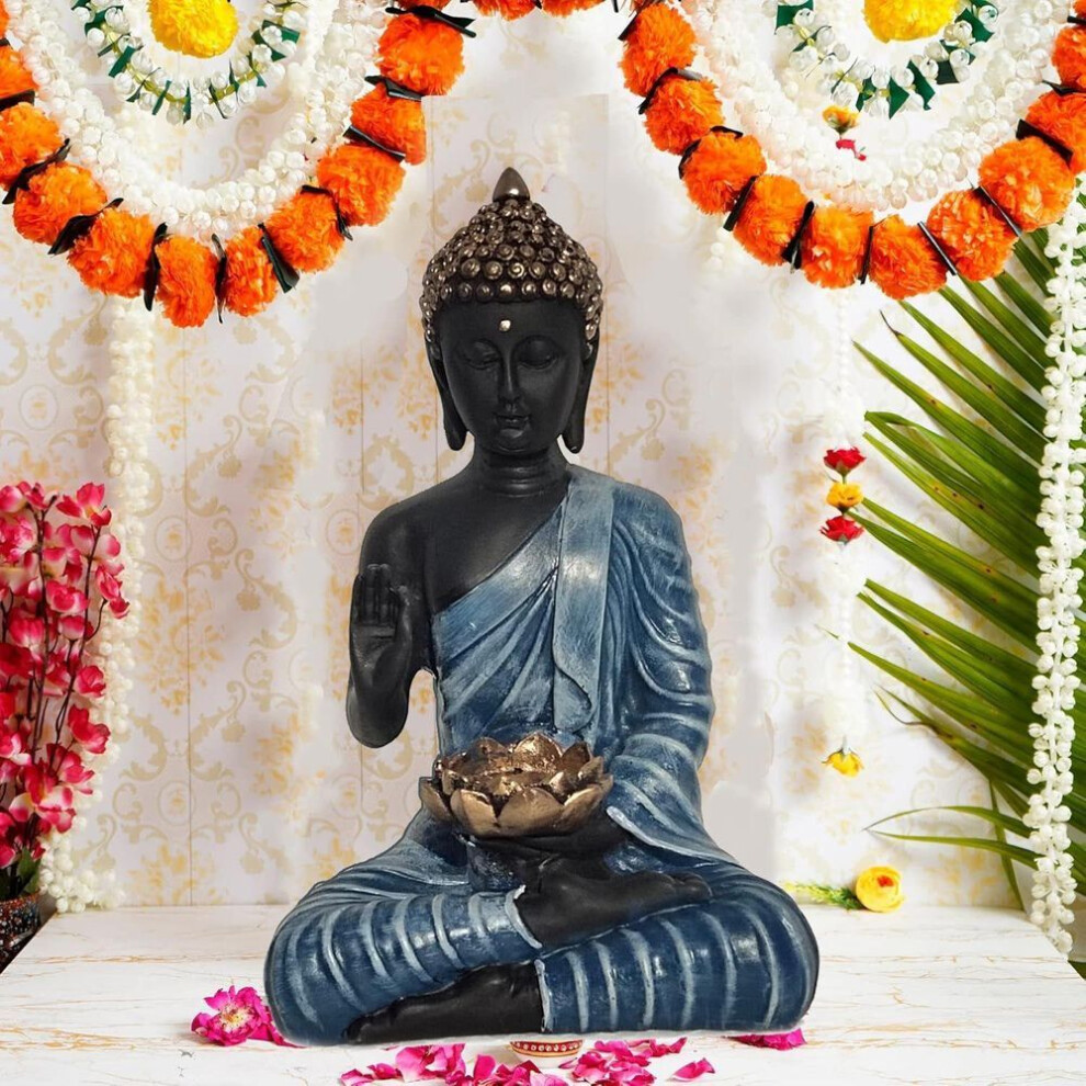 Buddha Statue Showpiece Idol With Tealight For Home Decor & Living Room Unique Showpieces 1 Pic (black Gray), Polystone, Religious
