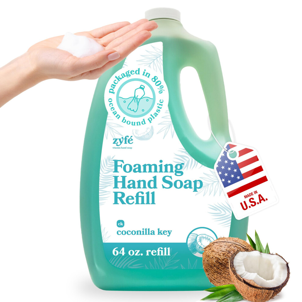 Zyfe Foaming Hand Soap Refills - 64Oz Foam Soap Refill Bottle Natural Moisturizing Handwash With Essential Oils Biodegradable Liquid Cleanser