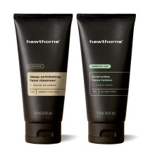 Conjunto de cuidados esfoliantes profundos masculinos Hawthorne com limpador facial de carvo e loo facial. Para pele normal a oleosa. Todos os