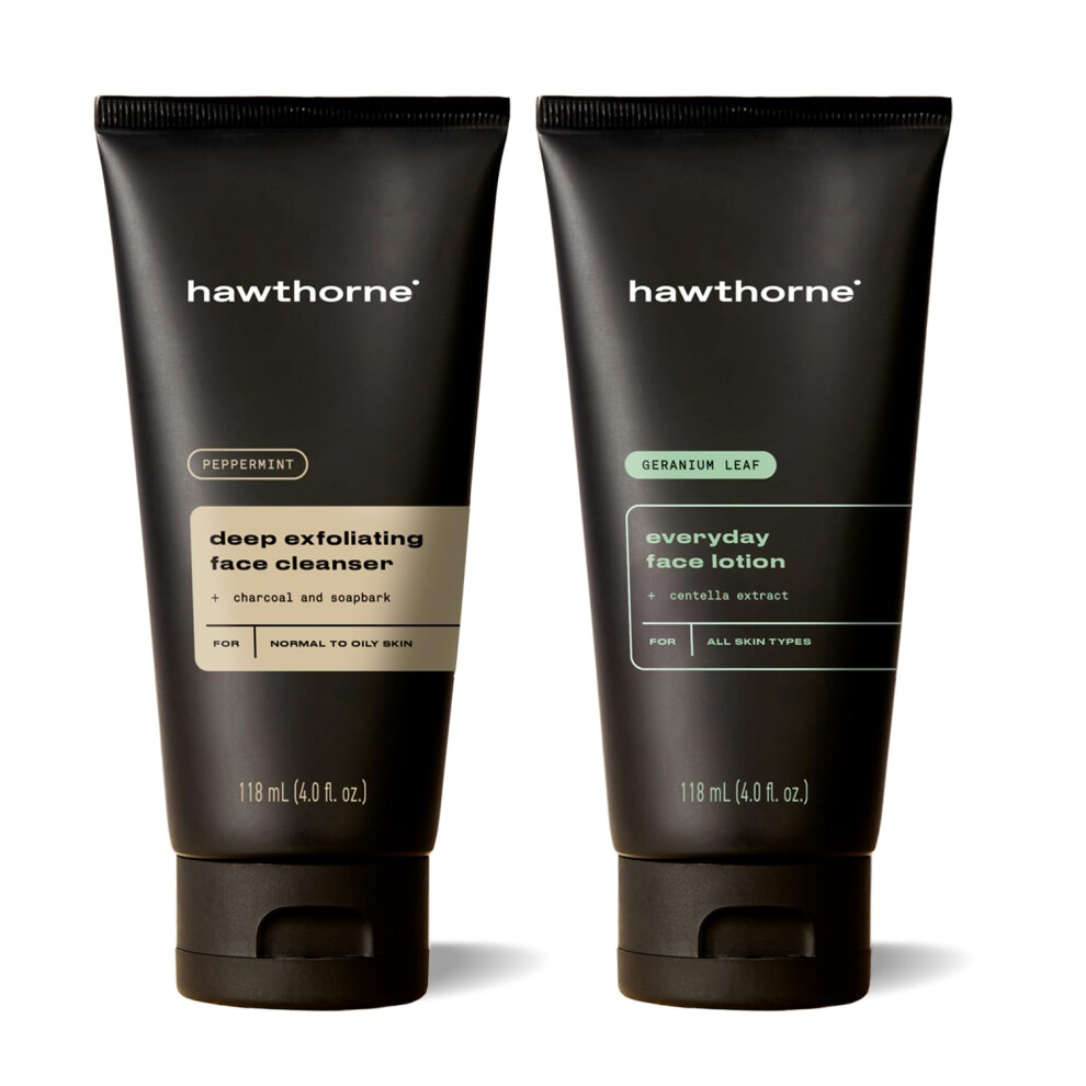Hawthorne Men's Deep Exfoliating Skincare Set With Charcoal Face Cleanser And Face Lotion. For Normal To Oily Skin. All Natural Ingredients Para