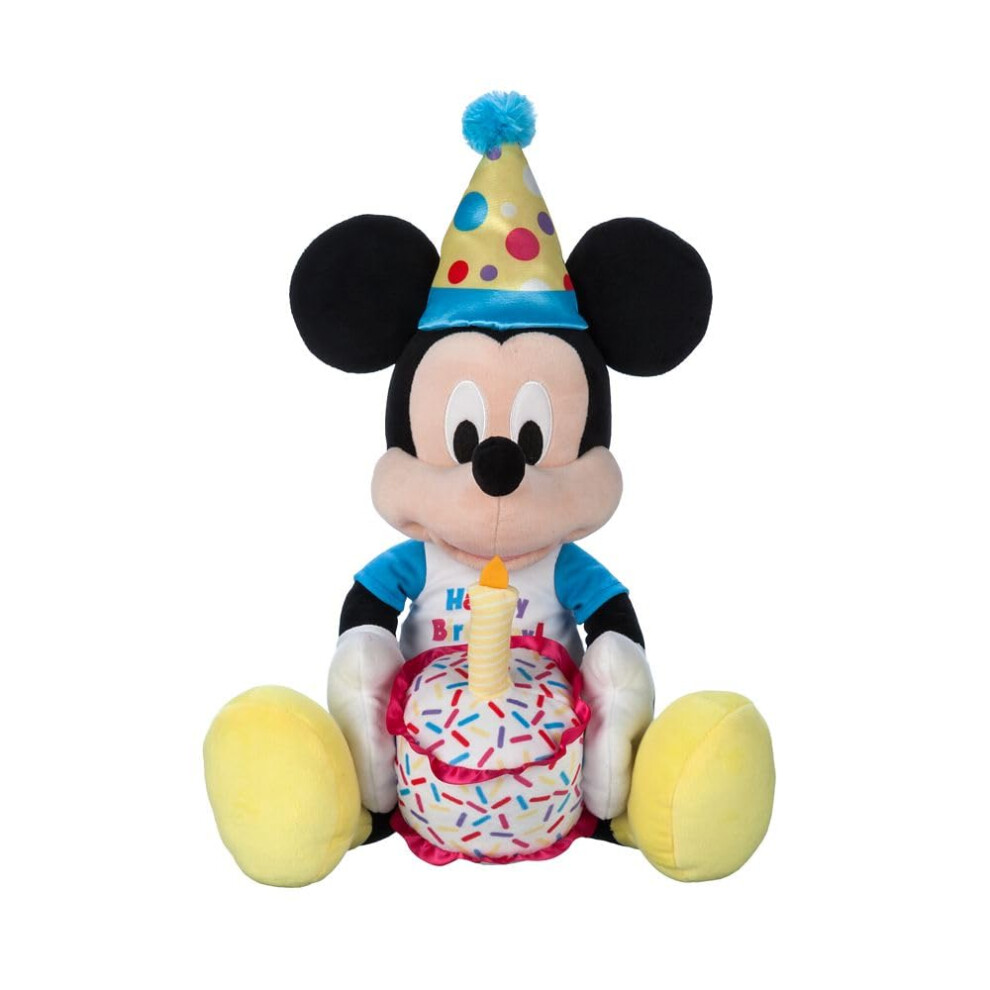 Disney Store Official Happy Birthday Mickey Mouse En Peluche Avec Une Bougie Gteau En Peluche Et Un Chapeau De Fte - T-Shirt Brod Et Souris-image