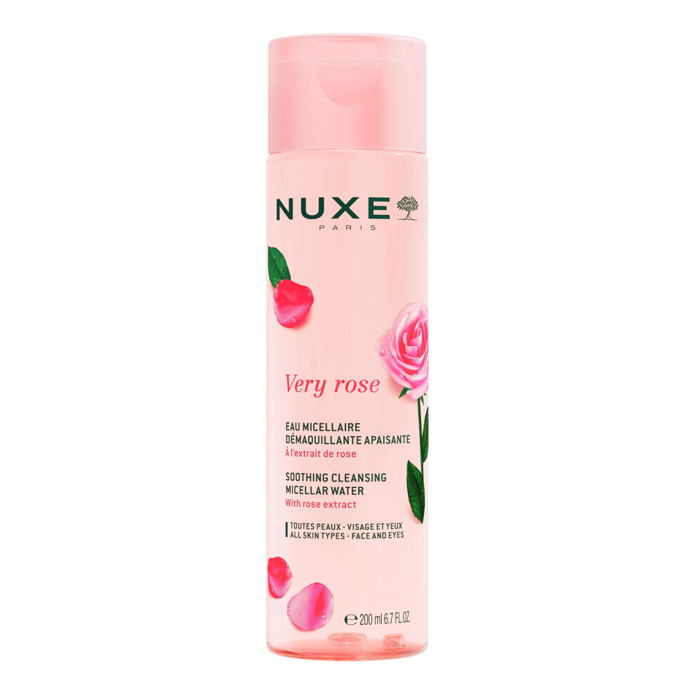 Nuxe Very Rose 3-In-1 Micellar Water Soothing Facial Cleanser And Makeup Remover With Rose Extract For Face & Eyes 6.7 Fl.oz