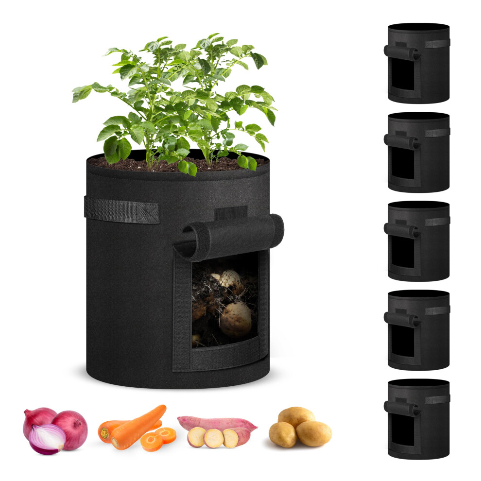 iPower 7 Gallon 5 Pack Potato Grow Bags with Flap and Harvest Window Garden Planting Pot with Durable Handle Thickened Nonwoven Fabric Containe