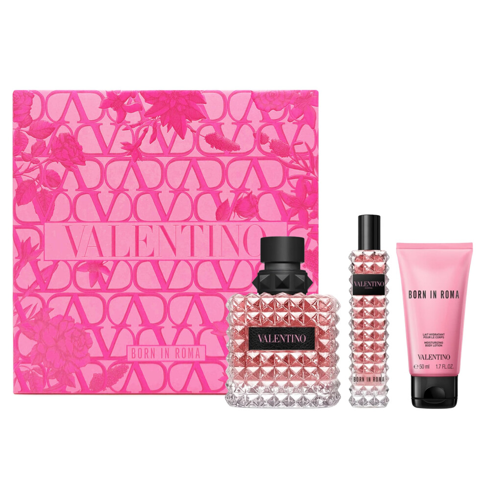 Valentino Born in Roma Donna Gift Set (Parfum 3.4 Fl oz + Body wash 2.5 fl oz + 0.5 Fl oz)