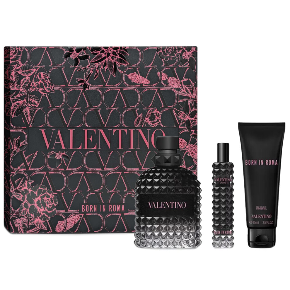 Valentino Born in Roma Uomo Eau de Toilette 3-pcs Gift Set (Eau de Toilette 3.4 Fl oz + Body Wash 2.5 Fl oz + Travel Spray 0.5 Fl oz)
