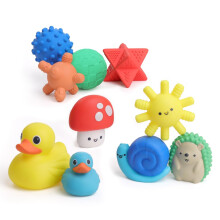Itzy Ritzy 10-Piece Water Bath Toys Gift Set - Soft Squeezable Multicolor Sensory Toy Set for Motor Skills Imaginative Play and Fun Bathtime A