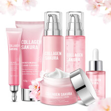 Sakura Huidverzorgingsset, Kersenbloesem Set voor Tienermeisjes, Hydrateer & Herstel Huid, 6 Stuks Geïndividualiseerde Collageen Kits