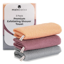 MainBasics Exfoliating Shower Towel - Japanese Nylon Bath Towel and Body Washcloth Quick-Dry Durable Deep Exfoliation (Set of 3 Coral Reef)