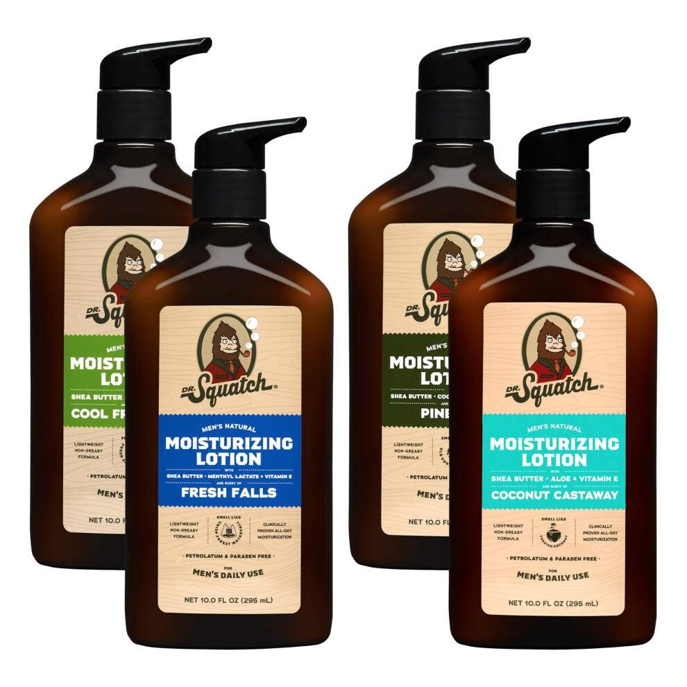 Dr. Squatch Natural Hand and Body Lotion for Men - Made with Shea Butter Coconut Oil Vitamin E for 24-Hr Moisturization - Pine Tar Fresh Falls