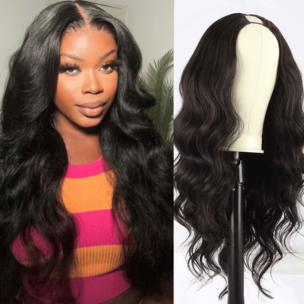 Mayouda V Part Wavy Wig Long Body Wavy Upgrade U Part Synthetic Wigs For Black Women Full Head Clip In Hair Glueless Synthetic Wigs 24Inch Natura