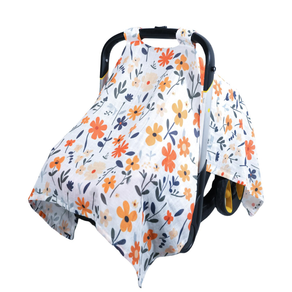 80S Muslin Car Seat Cover For Babies - Soft & Breathable Infant Carrier Canopy Lightweight Sunshade For Summer Universal Fit For Baby Boys & Girls